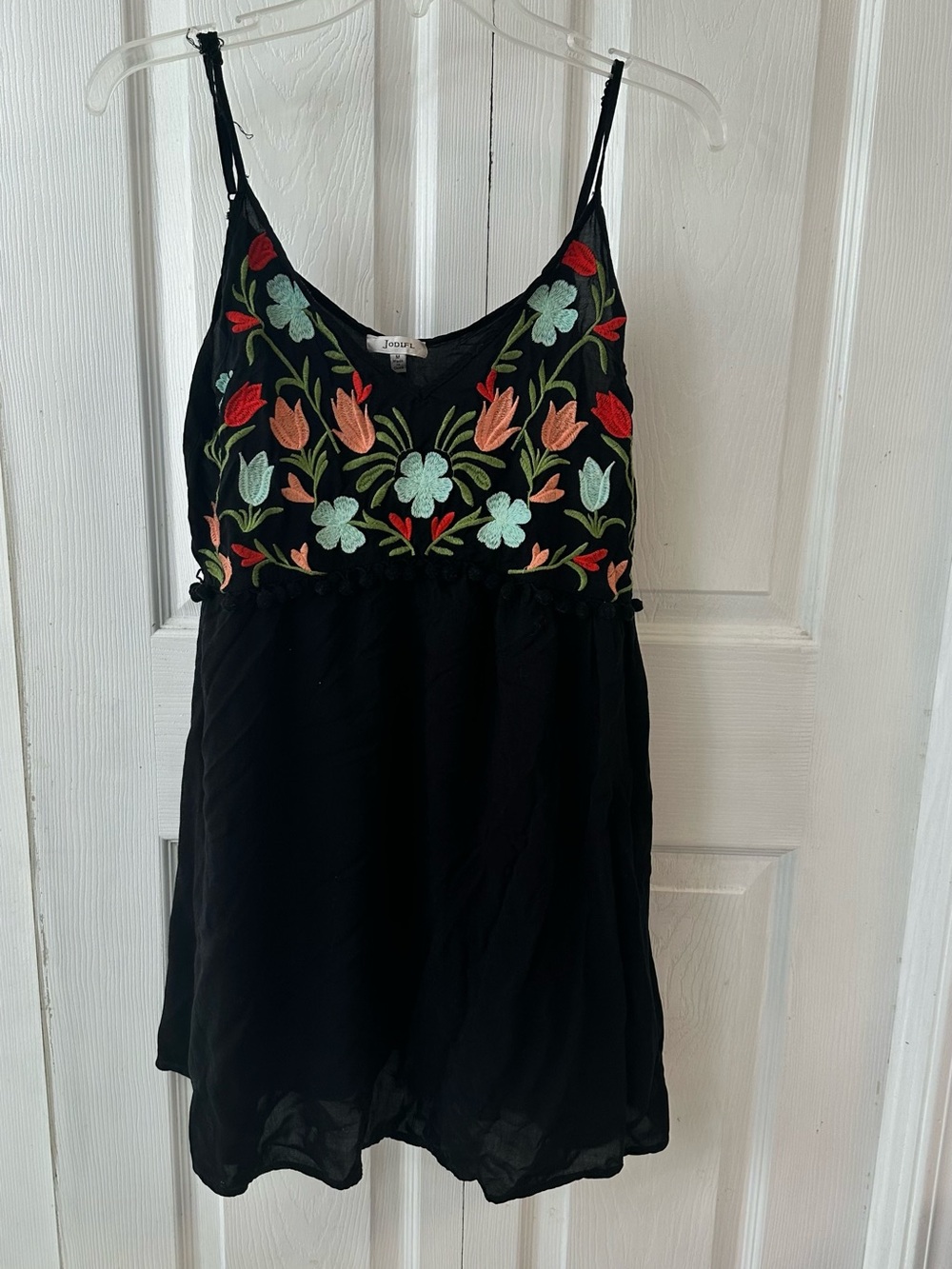 JODIFL Black Floral Embroidered Mini Dress